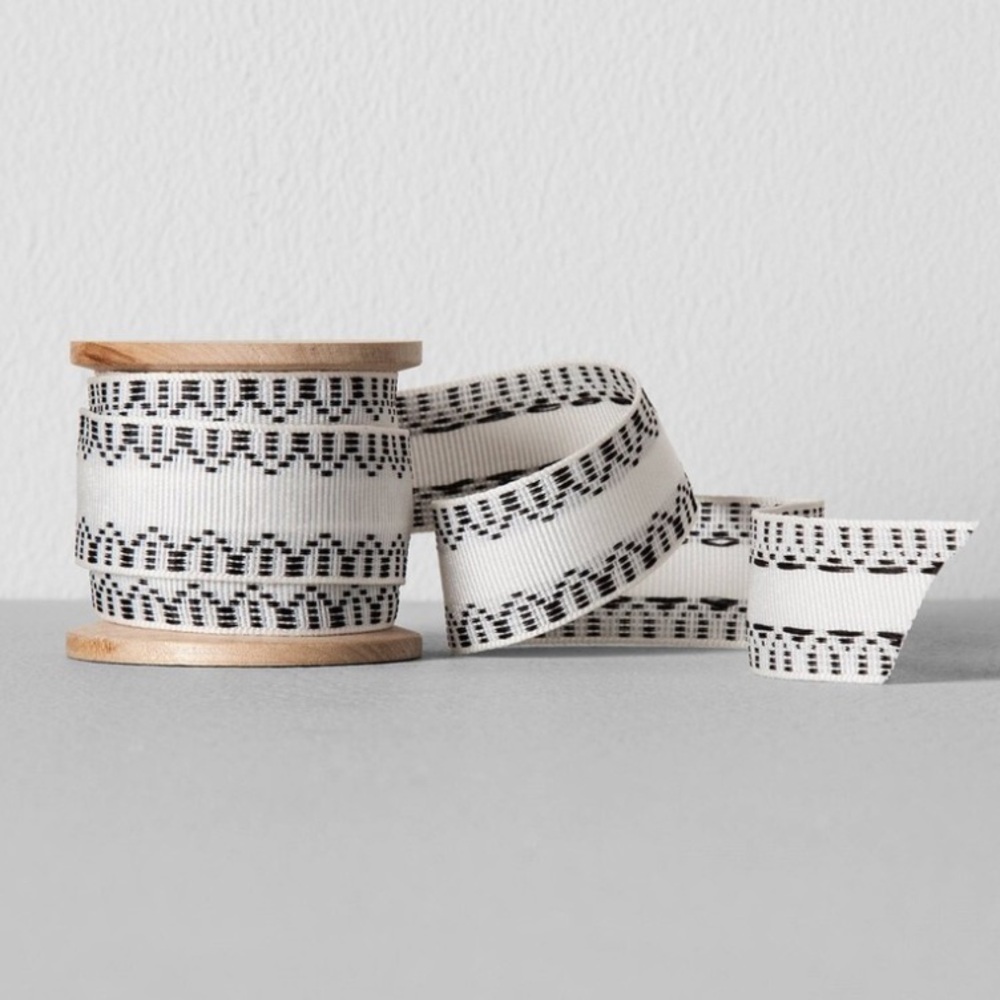 3!!!! HEARTH & HAND NWT grograin ribbon -black/white -1” 15 yards